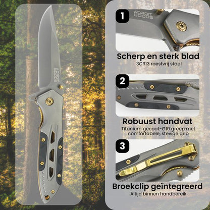 Gesloten zakmes met roestvrijstalen lemmet, titanium handvat en geïntegreerde broekclip