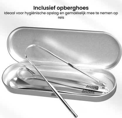 Glanzend metalen bestekset met lepels en draagbare bewaardoos voor hygiënisch gebruik onderweg
