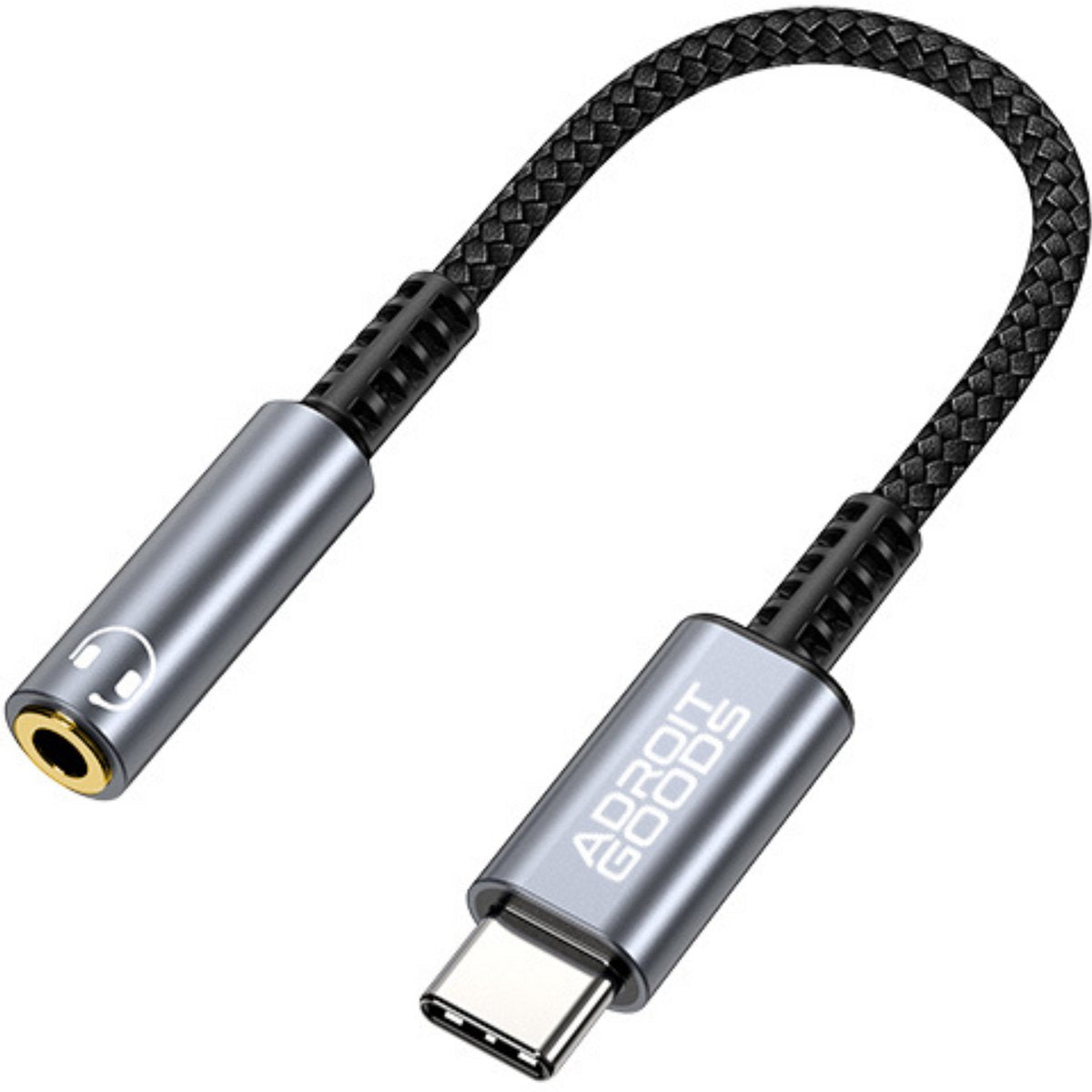 AdroitGoods USB-C naar 3,5mm audio adapter met gevlochten beschermkabel en metalen behuizing