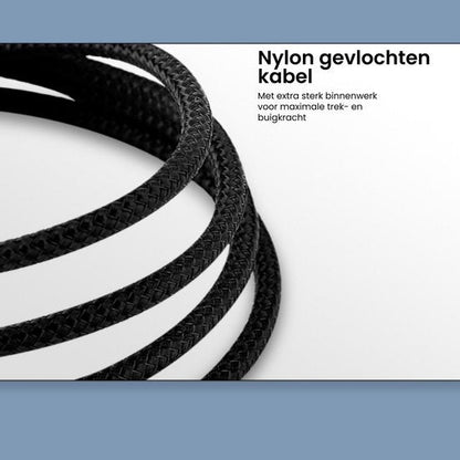 Zwarte nylon gevlochten kabel met sterk binnenwerk voor maximale trek- en buigkracht