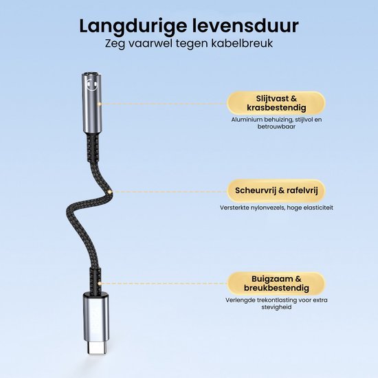 Duurzame kabel met aluminium behuizing, versterkte nylonvezels en hoge buigzaamheid