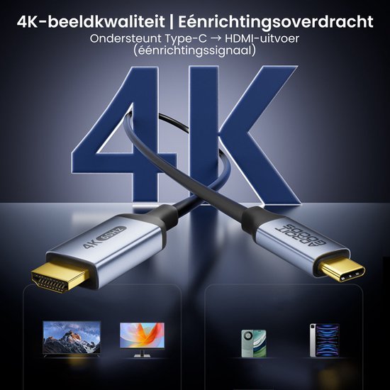 Zilver Type-C naar HDMI-kabel voor 4K-beeldkwaliteit met hoogwaardige aansluitingen