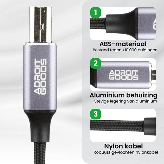 Zwarte nylon kabel met aluminium connector en duurzame ABS-materiaal bescherming