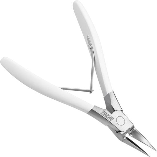 witte scherpe puntige tang met metalen scharnier en ergonomische handgrepen