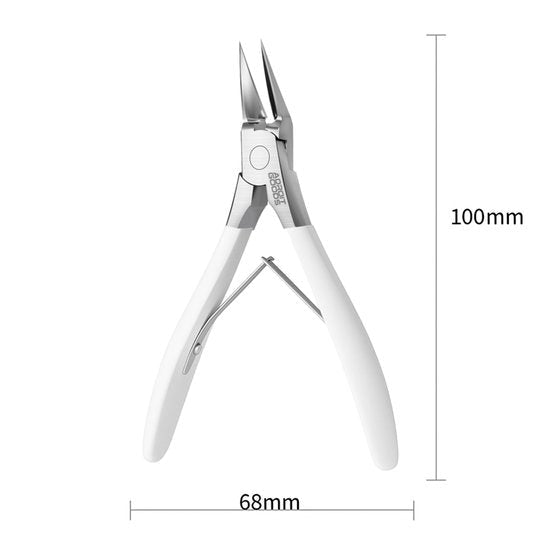 Roestvrijstalen tang met witte handvatten, 100mm lang en 68mm breed, nauwkeurig ontwerp