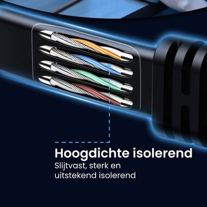 Gedetailleerde close-up van hoogdichte, sterk geïsoleerde en slijtvaste kabels in beschermhoes