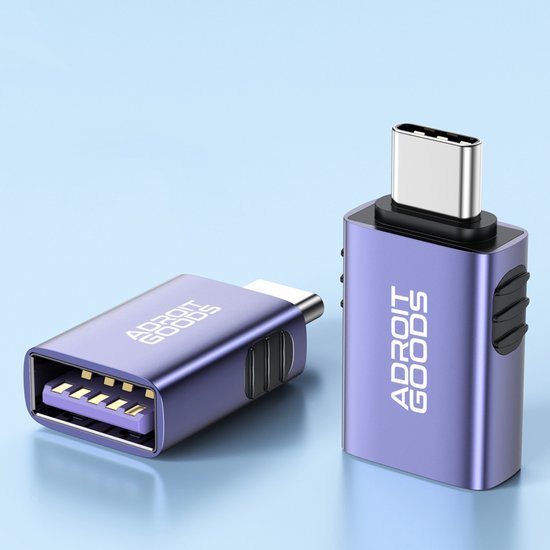 paarse AdroitGoods USB-C naar USB adapter met metalen behuizing en compacte vormgeving