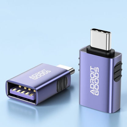 paarse AdroitGoods USB-C naar USB adapter met metalen behuizing en compacte vormgeving