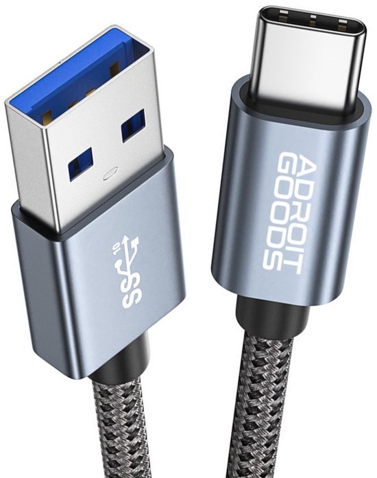 usb 3.0 kabel met een usb-a en een usb-c connector en gevlochten kabelomhulsel