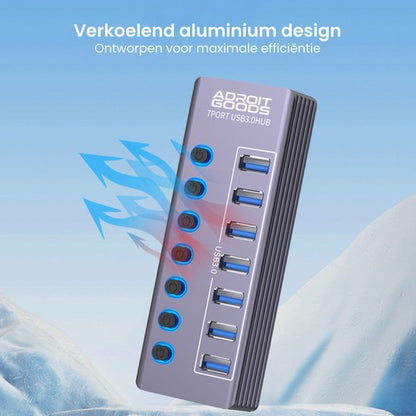 USB-hub met 7 poorten en aluminium ontwerp voor optimale koeling en efficiëntie