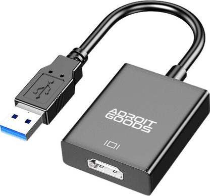 Zwarte AdroitGoods USB 3.0 naar HDMI adapterkabel met compact design en blauwe connector