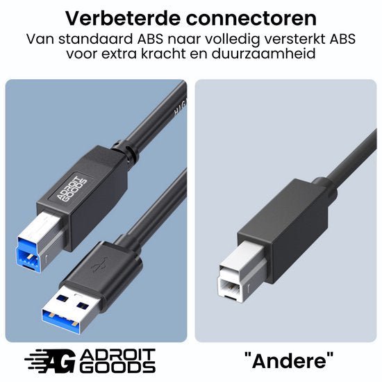 Vergelijking van AdroitGoods versterkte ABS connectoren met standaard kabelconnectoren voor duurzaamheid