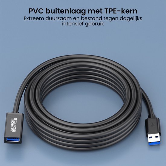 Zwarte USB-kabel met duurzame PVC buitenlaag en TPE-kern voor intensief dagelijks gebruik