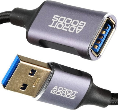 USB 3.0 verlengkabel met metalen behuizing en gevlochten kabel in grijze kleur