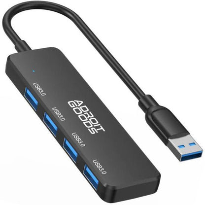 zwarte usb 3.0 hub met vier poorten en aansluitkabel voor extra apparaten