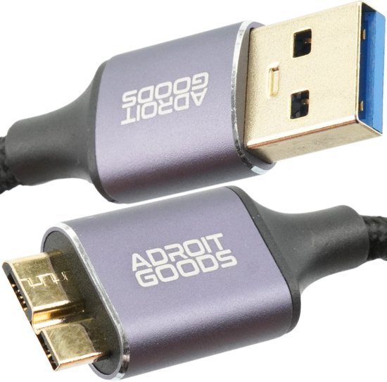 AdroitGoods kabel met USB en HDMI connectoren in grijze behuizing en gevlochten kabel