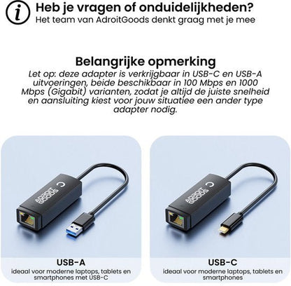 Twee adapters van AdroitGoods met USB-A en USB-C aansluitingen voor laptops en tablets