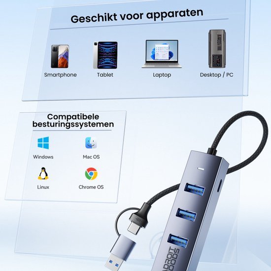 Usb hub met meerdere poorten geschikt voor diverse apparaten en besturingssystemen