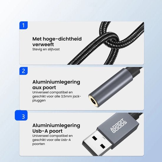 Draad met hoge dichtheid, aluminium 3,5mm jack en Usb-A poorten voor universeel gebruik