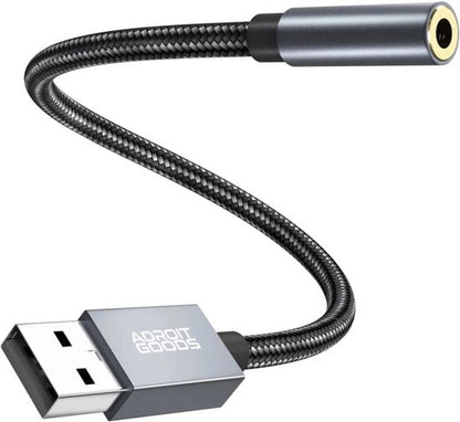 zwarte usb naar 3,5 mm audio adapter kabel met metalen behuizing AdroitGoods