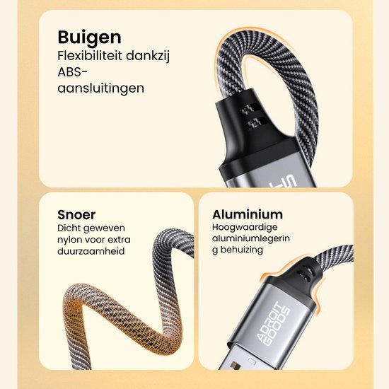 Dicht gevlochten nylon kabel met aluminium behuizing en flexibele ABS-aansluitingen