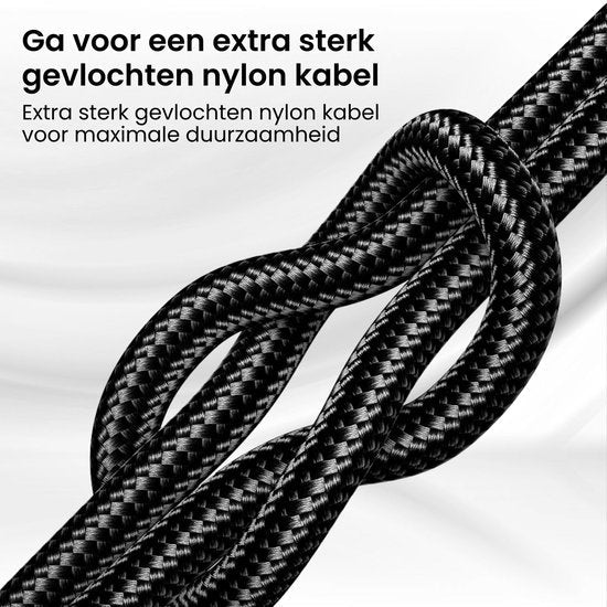 Close-up van een extra sterk gevlochten nylon kabel met knoop voor maximale duurzaamheid.