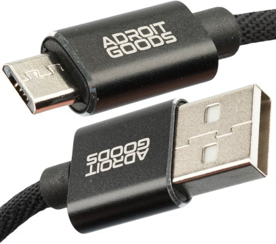 AdroitGoods zwarte gevlochten USB naar micro USB kabel met metalen connectoren