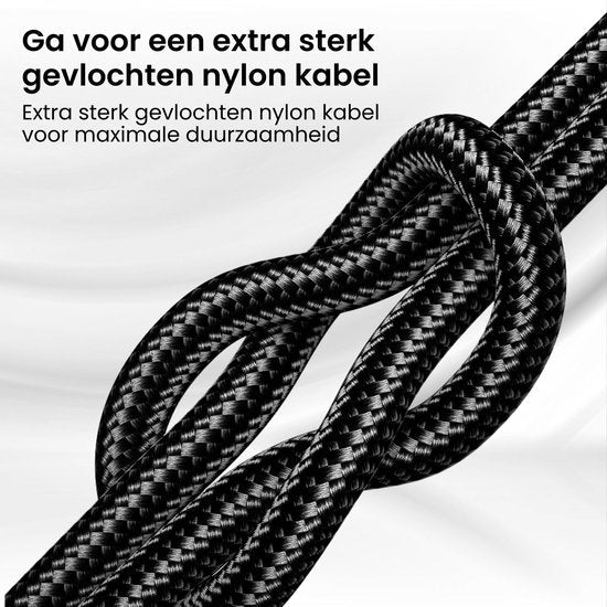 Close-up van een extra sterk gevlochten zwart nylon kabel voor maximale duurzaamheid