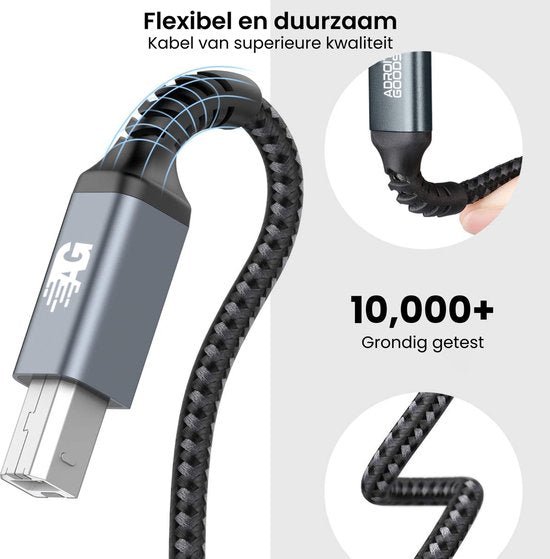 Flexibele en duurzame zwarte gevlochten datakabel geknikt en getest op duurzaamheid