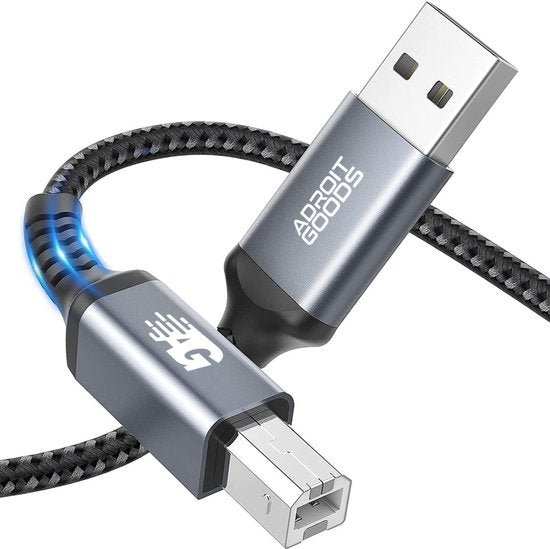 Duurzaam gevlochten USB-kabel met metalen behuizing en blauwe LED-verlichting