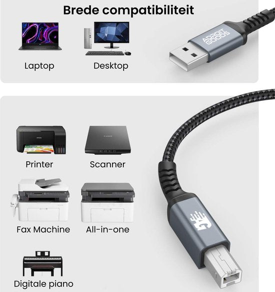 USB-kabel met brede compatibiliteit voor laptop, desktop, printer, scanner en meer apparatuur