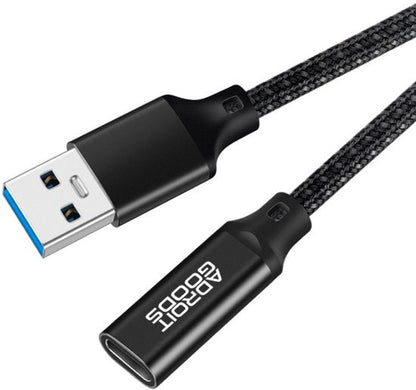 zwart gevlochten verlengkabel met usb-a mannelijke en vrouwelijke connectoren