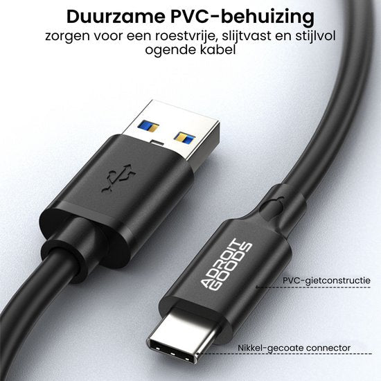 Zwarte USB-kabel met duurzame PVC-behuizing en nikkel-gecoate connectoren voor langdurig gebruik