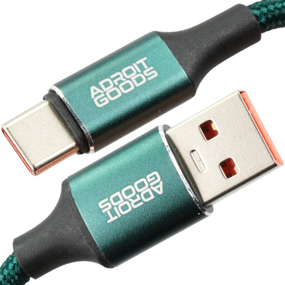 USB-A naar USB-C kabel met gevlochten groen kabelomhulsel en metalen behuizing