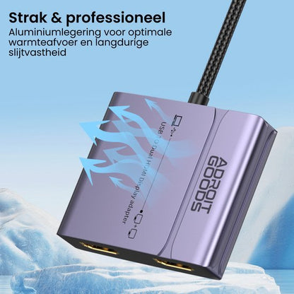 AdroitGoods adapter in aluminium met warmteafvoer en duurzame afwerking in paarse kleur