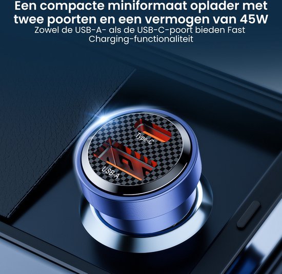 compact oplader met usb-a en usb-c poorten en 45w fast charging functie