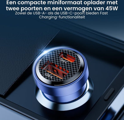 compact oplader met usb-a en usb-c poorten en 45w fast charging functie