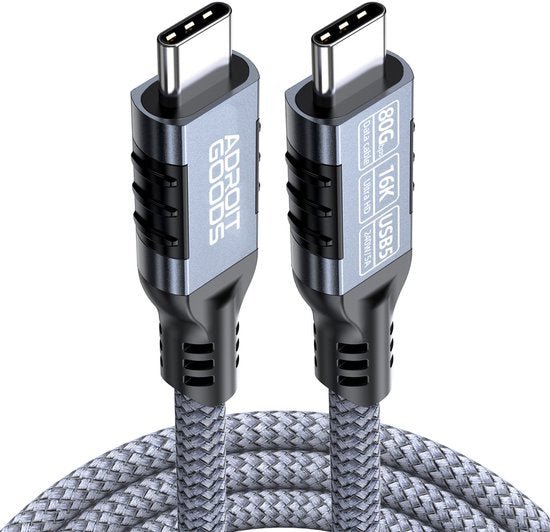 twee duurzame type-c opladers met gevlochten kabel en geavanceerde technische markeringen