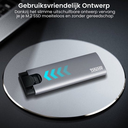 Gebruiksvriendelijke zilveren M.2 SSD behuizing met uitschuifbaar ontwerp zonder gereedschap