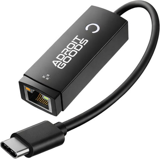 AdroitGoods zwarte USB-C naar ethernet adapter met kabel voor snelle netwerkverbindingen