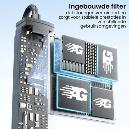 Gedetailleerde weergave van ingebouwde filter en elektronische componenten voor stabiele prestaties