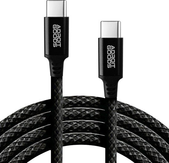 USB-C naar USB-C kabel met gevlochten nylon mantel en stevige metalen connectoren