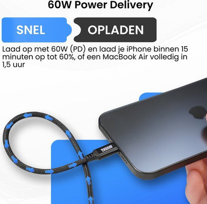 USB-C kabel voor snel opladen met 60W Power Delivery technologie