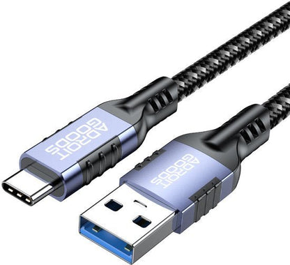 usb type-c naar usb a kabel met gevlochten buitenkant en metalen behuizing