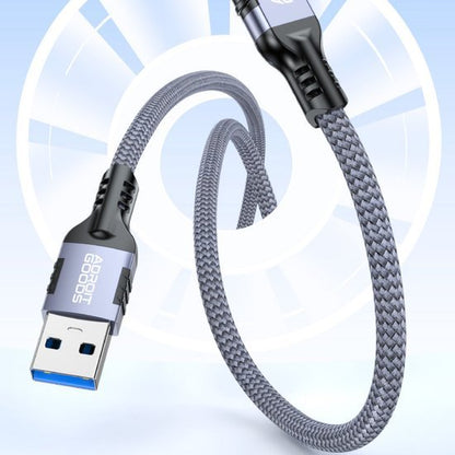 gevlochten usb-kabel met metalen behuizing en versterkte aansluitingen in grijze kleur
