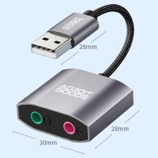AdroitGoods adapter met USB en audio ingang, strak ontworpen met metalen afwerking en kabel