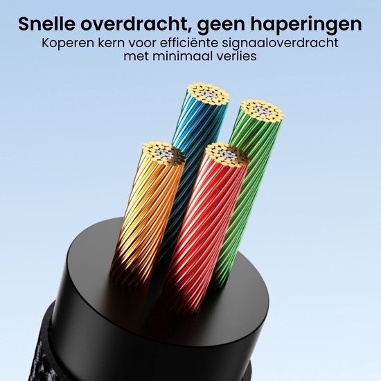 Close-up van een kabel met vier gekleurde koperen geleiders voor efficiënte signaaloverdracht