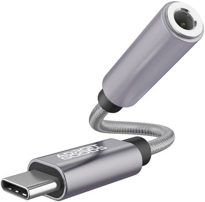 grijze AdroitGoods USB-C naar 3,5 mm hoofdtelefoonaansluiting met buigzame kabel