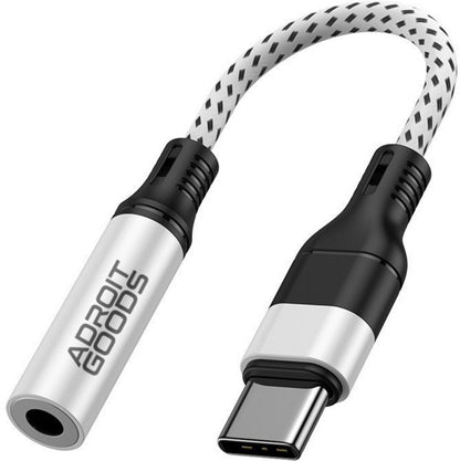 AdroitGoods kabel met USB-C en vrouwelijke audio jack in zwart en zilver ontwerp