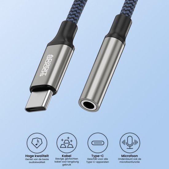 Type-C naar 3,5mm audiokabel met microfoonfunctie en gevlochten design van hoge kwaliteit